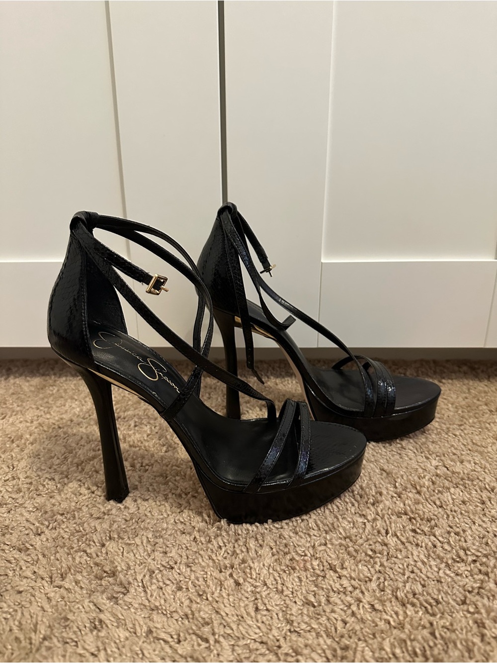 Jessica Simpson Jewelria Black Strappy Platform High Heels - Picture 3 of 5